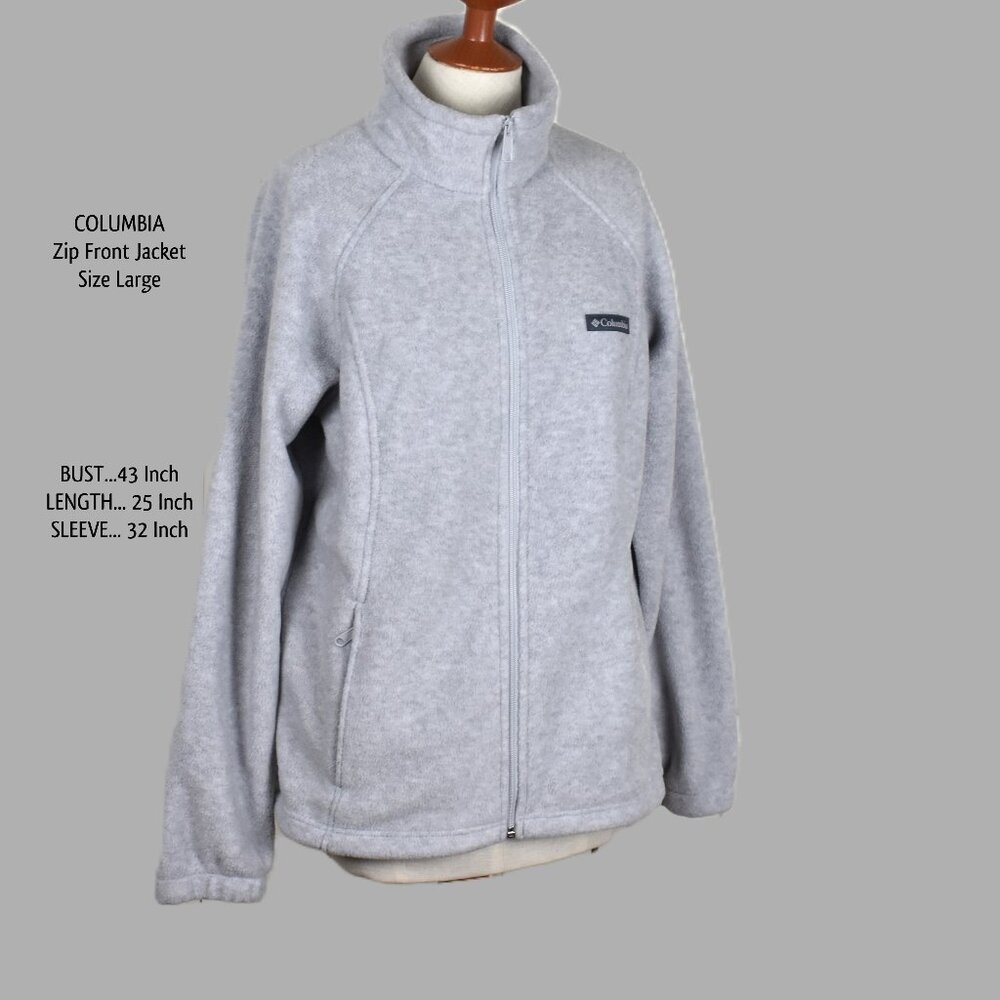 COLUMBA Zip Front Light Jacket L Gray Zip Pockets Machine Wash Bin 5